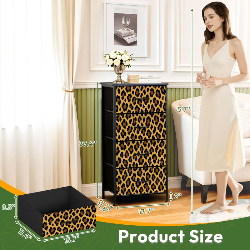 Commode à 4 tiroirs pour chambre à coucher avec imprimé léopard classique et peau de chat sauvage avec guépard Petite commode pour vêtements