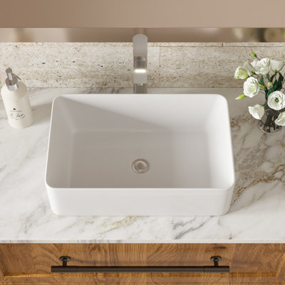Quality 21"X14" Ceramic Sink - Rectangular Vessel For Bathroom With Smooth Surface And Easy Maintenance Low Water Absorption Stain Resistance