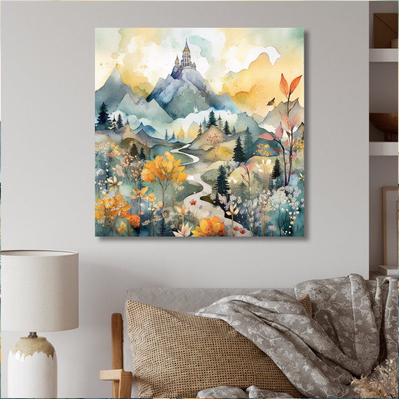 Reproduction sur toile scandinave jaune et bleu sarcelle de la nature nordique, H 36 po x l 36 po x P 1,5 po