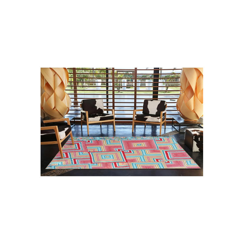 Pink Diamond-Shaped Creative Woven Base Washable Carpet, Runner 2'6" x 9'11"