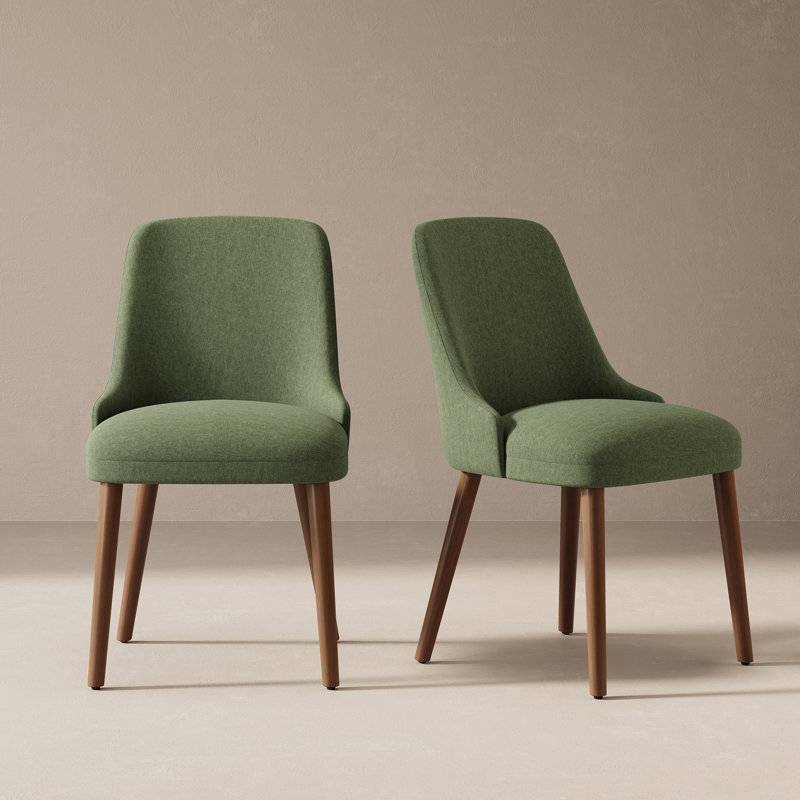 High Back Dining Chair with Ergonomic Curved Back, Padded Seat & Solid Wood Legs, Green