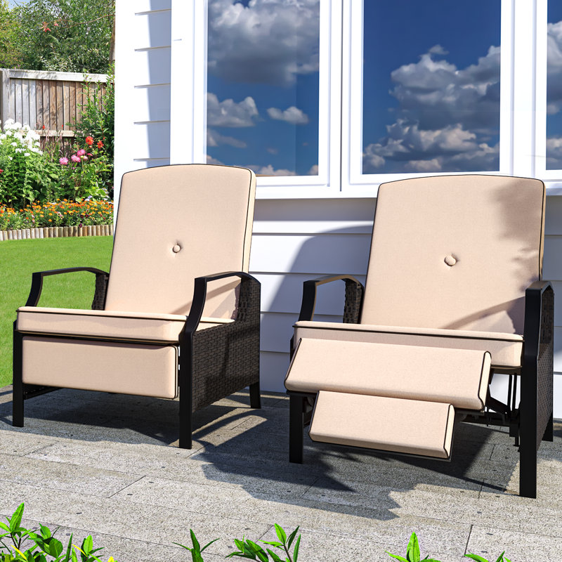 Maracle Wicker Patio Chair Reclining Cushioned, Beige