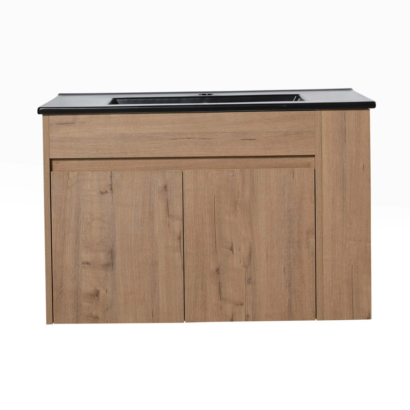 Meuble-lavabo mural simple 30 po avec plateau en céramique Avenleigh, Noir