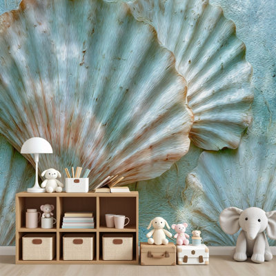 Peel and Stick Wallpaper Sea Star Teal Ocean Sea Nature Wilderness Realism Nautical Seashells Wall Murals 100"H x 144"W Removable PVC Wall Paper Self-
