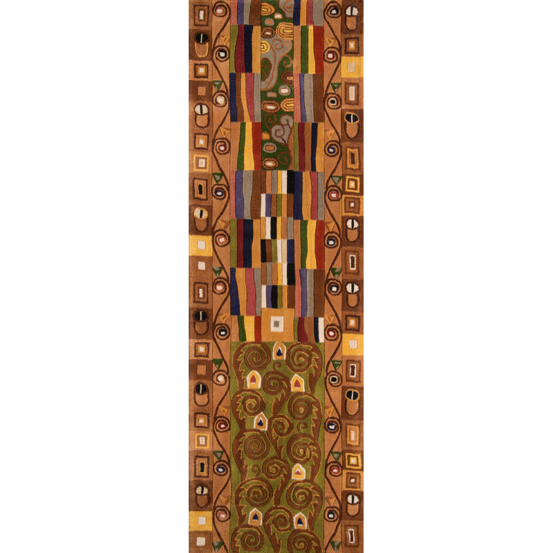 Tapis brun en laine touffeté à la main Heliana, Tapis de couloir 2 pi 6 po x 8 pi
