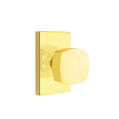 Emtek Privacy Interior Mortise Set w/ Modern Rectangular Rosette & Freestone Knob (RH)