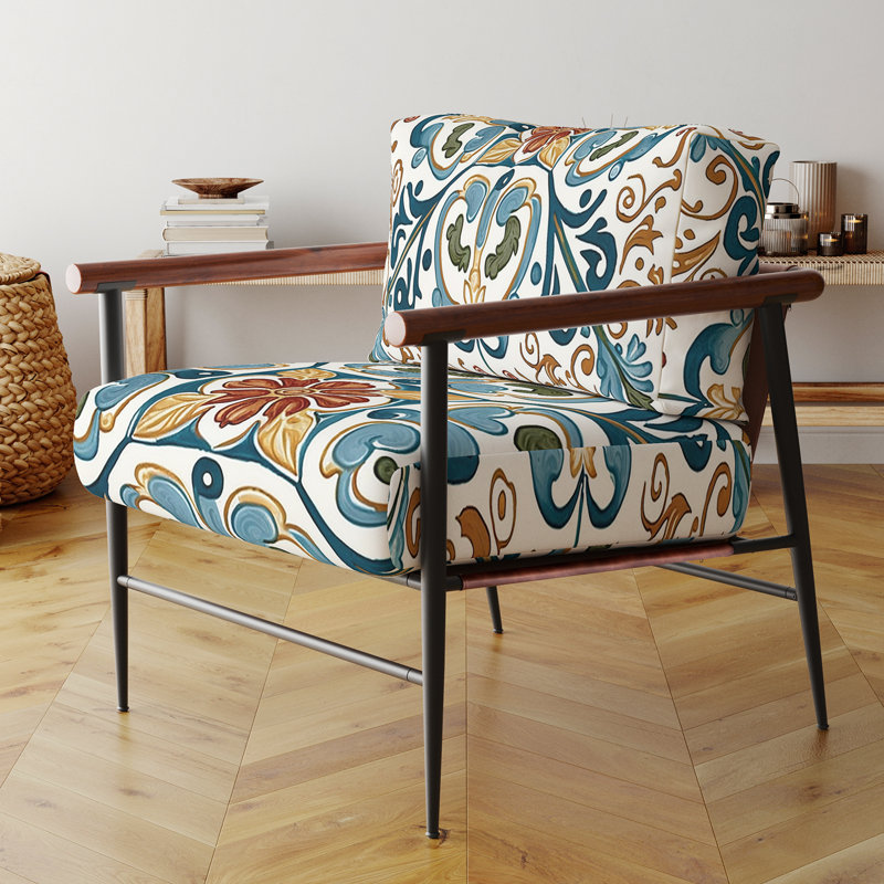 Fauteuil d'appoint bleu et méditerranéen, Doré