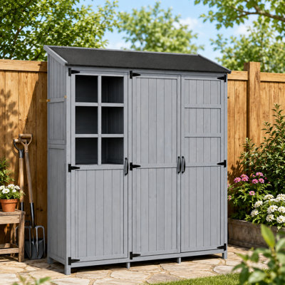 Garden Storage Cabinet with Built-In Potting Work Surface and Multi-Shelf Interior