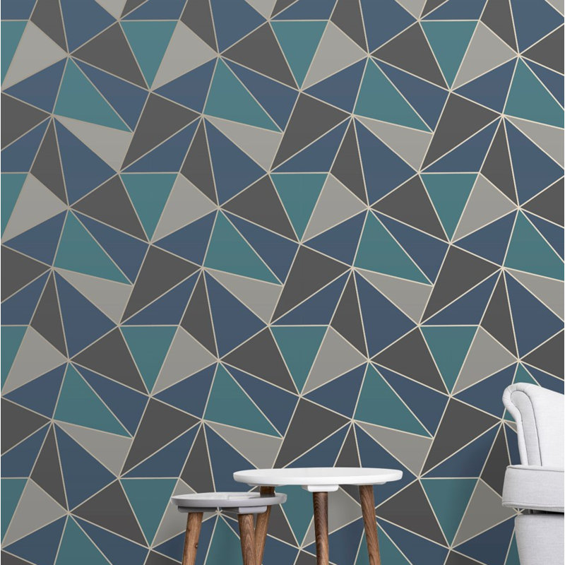 Addisyn 10m x 53cm Semi-Gloss Wallpaper Roll, Aqua/Navy