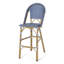 Tabouret de bar 29,5 po en rotin français d'extérieur, bleu sarcelle foncé et blanc, structure en aluminium avec finition en bambou (ensemble de 2)