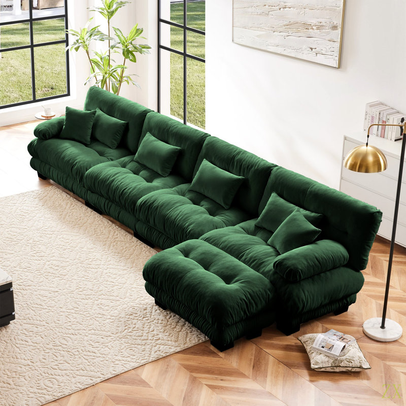 Free Combination, Modular Sectional Sofa,L Shaped Couch For Living Room, 4-Seater Comfy Cloud Couch With Convertible Ottoman,Chenille