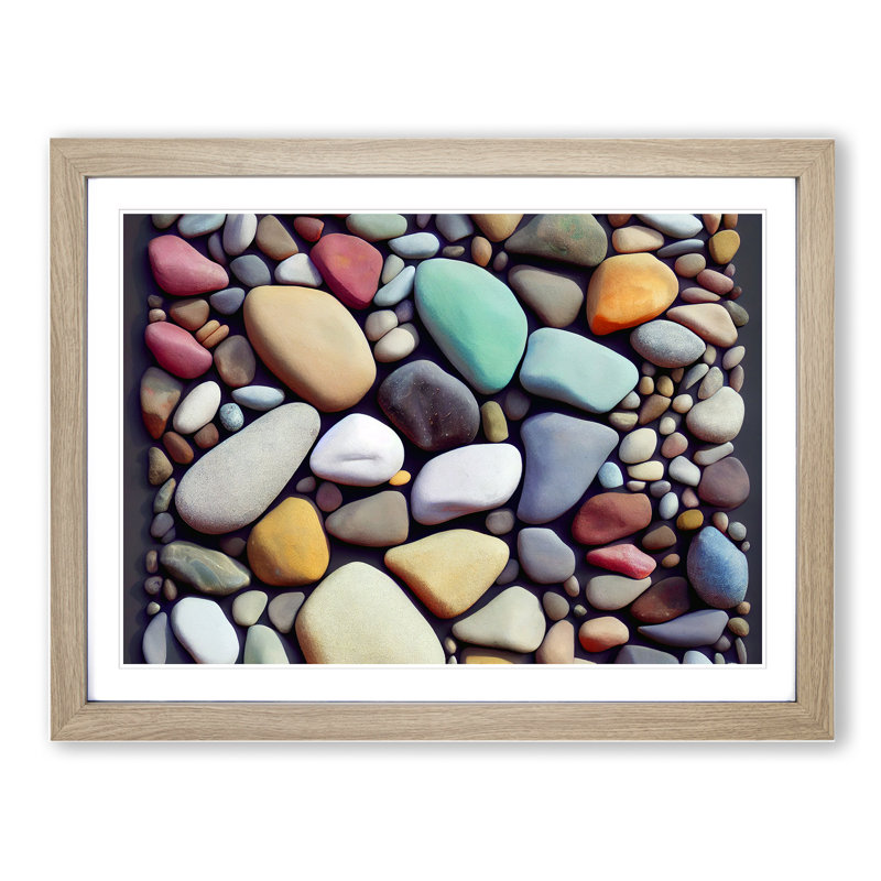 Beauteous River Pebbles - Single Picture Frame Print, Oak Framed, 25cm H x 34cm W x 2cm D