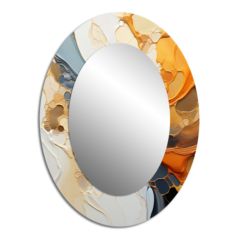 Orange orange, dessin au trait abstrait expressionniste - miroir ovale orange, 40 po x 30 po