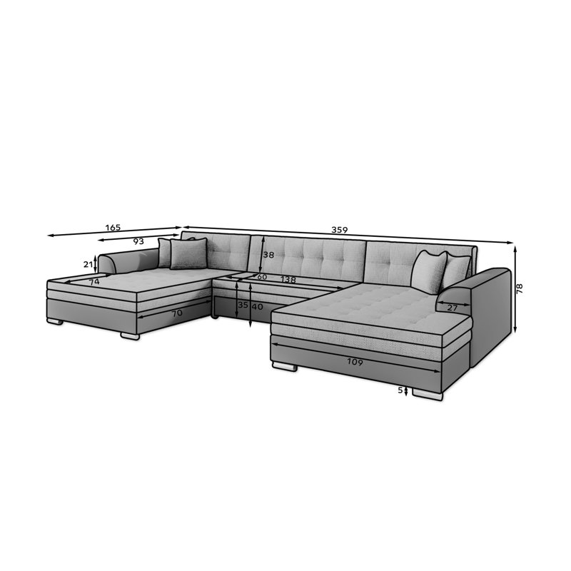 Adryauna 4 Seater Sofa Bed, Grey/Black
