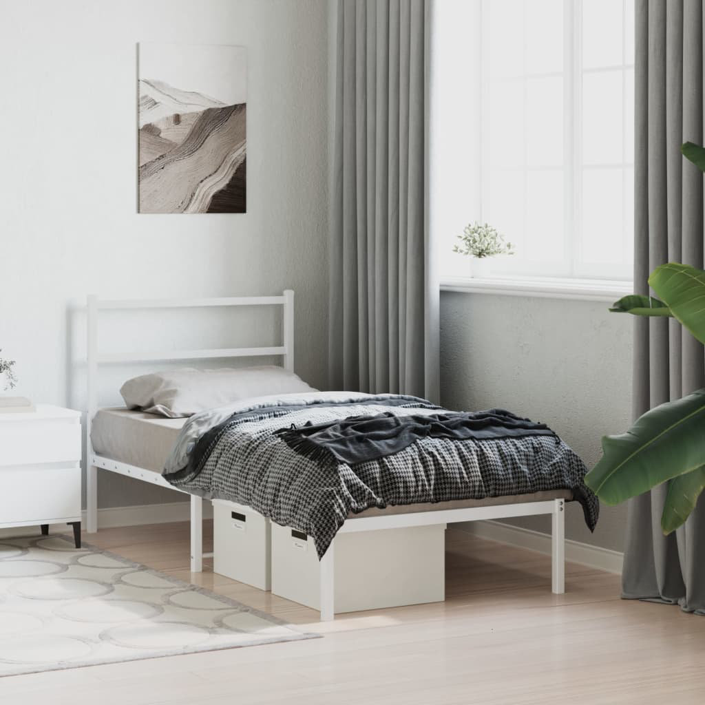 Vidaxl Metal Bed Frame With Headboard Mattress Foundation White 90X200 Cm - Image 3