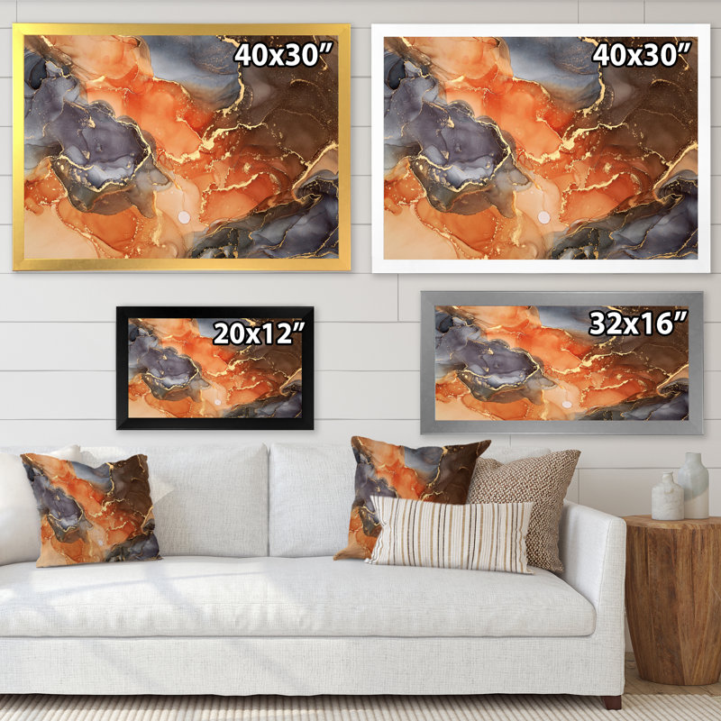 «Brown Luxury Abstract Fluid Art X», reproduction sur toile, H 16 po x l 32 po x P 1 po, Cadre photo doré