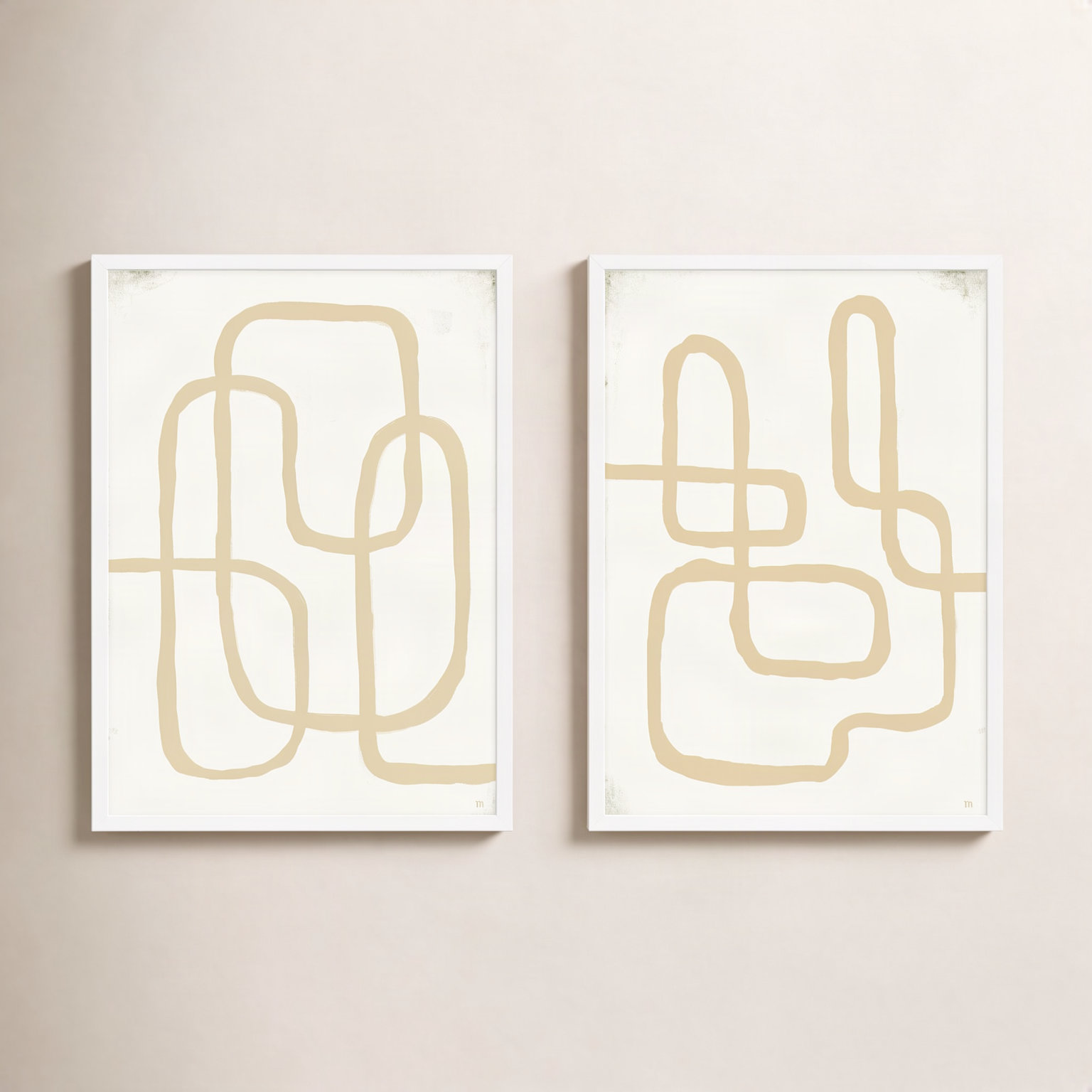 Line Works In White by StudioM, 25" H x 35" W x 1.25" D, White Framed Paper