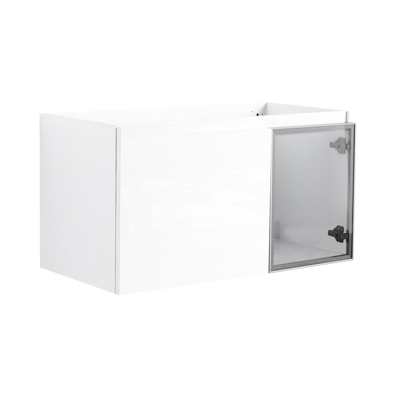 Meuble-lavabo moderne de 36 po avec 2 portes à fermeture douce, meuble-lavabo blanc brillant, demi-porte en verre gris, contreplaqué construit pour plus de commodité