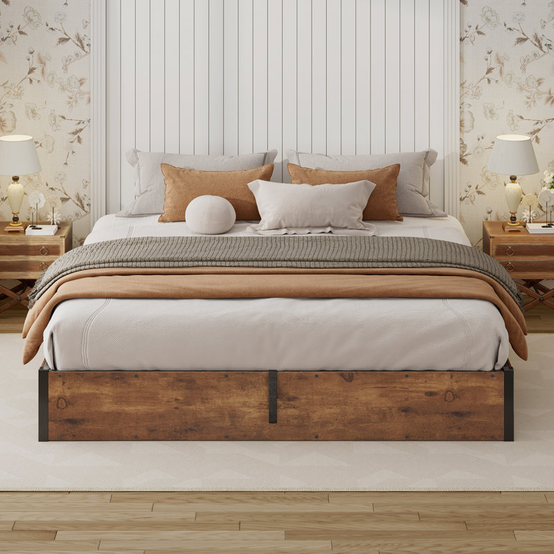 Base de lit plateforme avec rangement Lift Up, Double, Brun