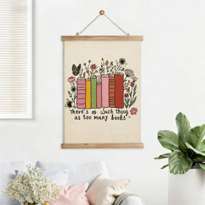 Livres avec citation de fleurs sauvages, art mural à volutes suspendues, cintre en bois intégré, 16 x 24