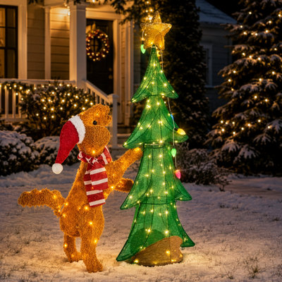 4ft Brown and Green Dog Climbing Christmas Tree with 188 Warm White Lights