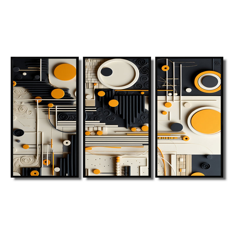 «Sweet Simplicity Collage», ensemble de salon géométrique mural, Cadre flottant noir, H 32 po x l 48 po x P 1 po