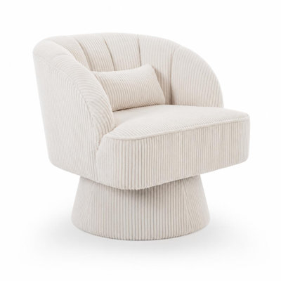 4 pièces Fauteuil d'appoint pivotant sur 360 ° 4PCS, fauteuil rembourré en velours côtelé avec dossier à pétales et coussin lombaire pour le salon, la chambre et le bureau, beige