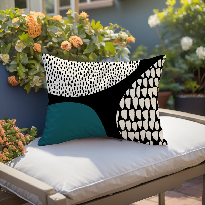 Coussin lombaire réversible intérieur / extérieur Vikka, H 14 po x l 20 po, Émeraude / noir / blanc cassé