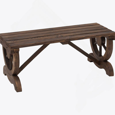 Outsunny 2-Person Wooden Garden Bench, Outdoor Wagon Wheel Porch Bench For Backyard Garden