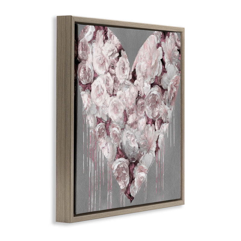 «Pink Rose Heart» par Lindsay Rodgers, H 18 po x l 18 po, Cadre flottant orme Montalcino