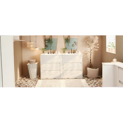 Ensemble de meuble-lavabo double avec lavabos séparés, tiroirs pleine extension, glissières à fermeture en douceur pour des salles de bain pratiques et élégantes
