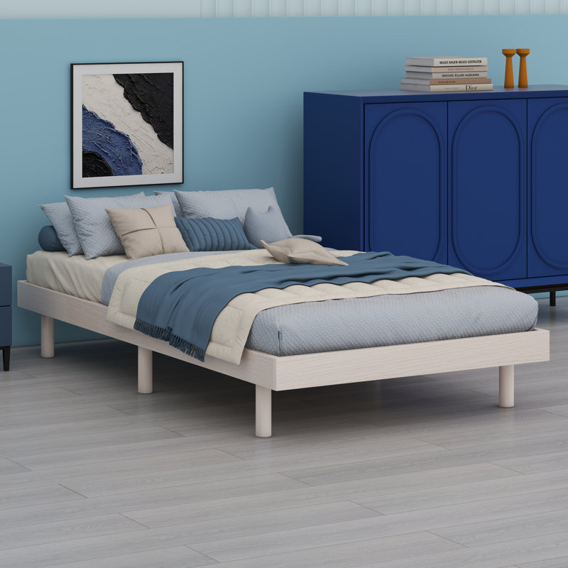 Modern Design Floating Platform Bed Frame, Twin, White Washed
