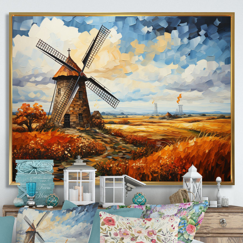 «Countryside the Old Windmill IV», reproduction sur toile, H 24 po x l 32 po x P 1 po, Cadre flottant doré