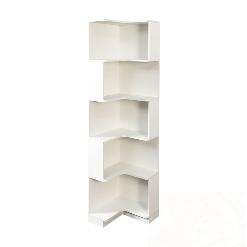 Bibliothèque de coin 5 niveaux Yetta avec déflecteur et lumière DEL, Blanc