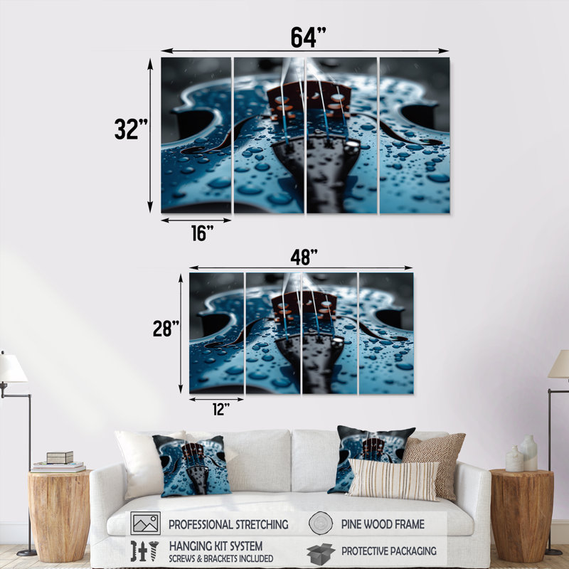 «Music Blue Instument Violin», ensemble d'art mural musical, H 28 po x l 48 po