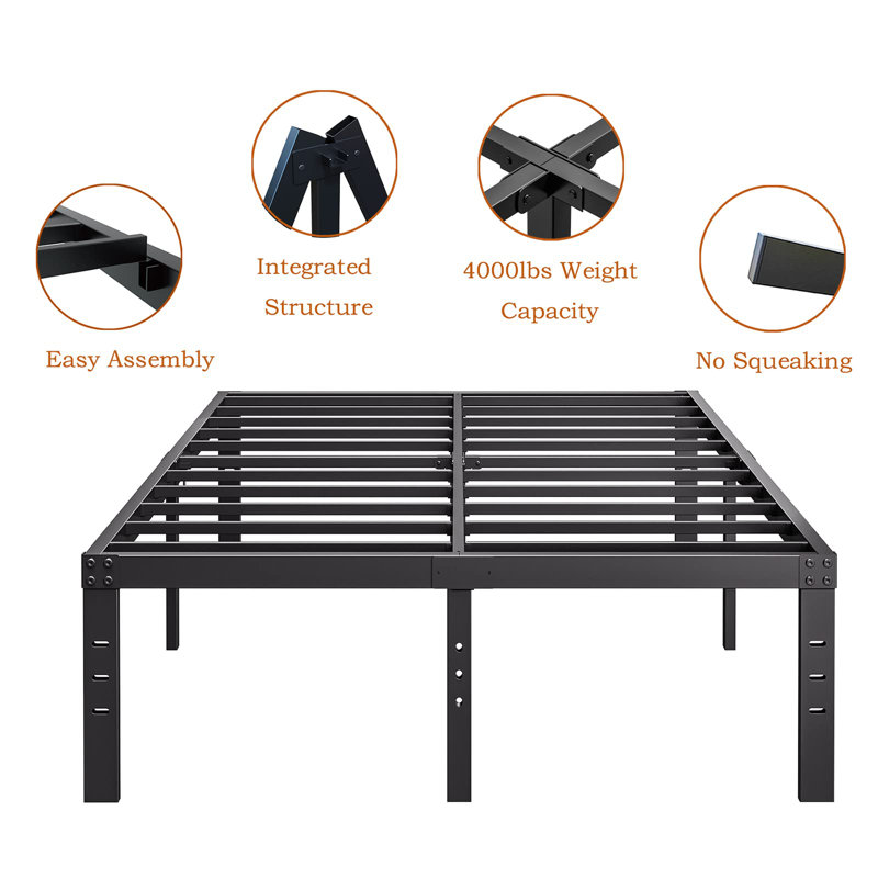 Paca 18'' High Heavy Metal Bed Frame, Support to 2000lbs, No Box Spring, Easy Assembly, Queen