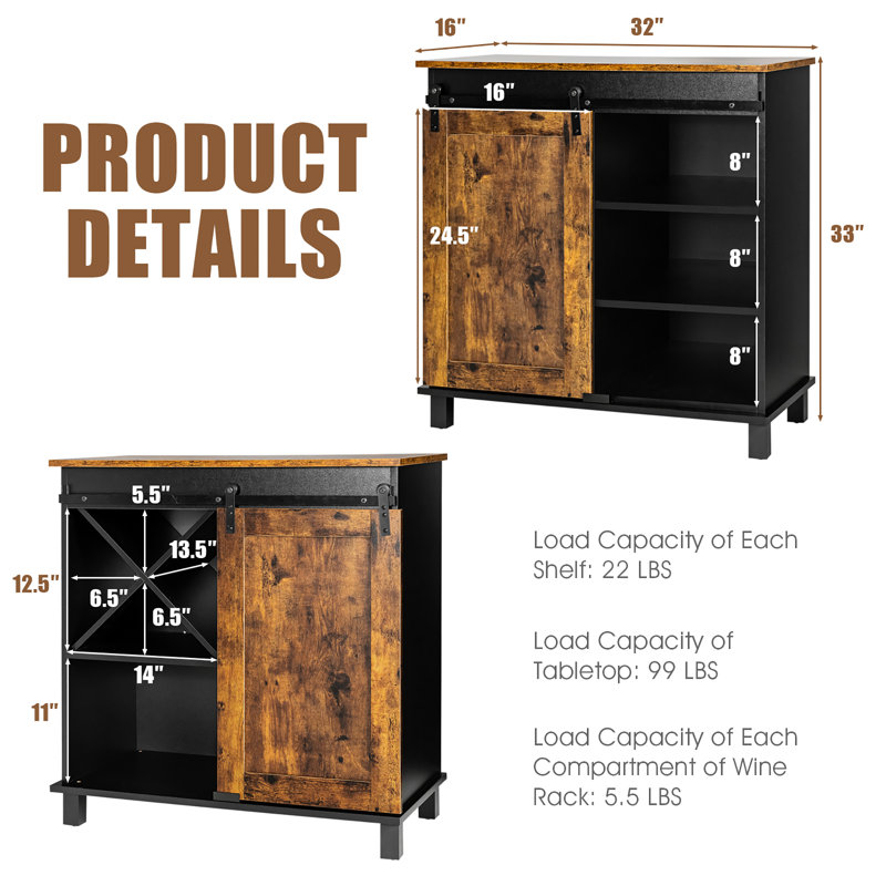 32 " W Sideboard, Rustic Brown/Black