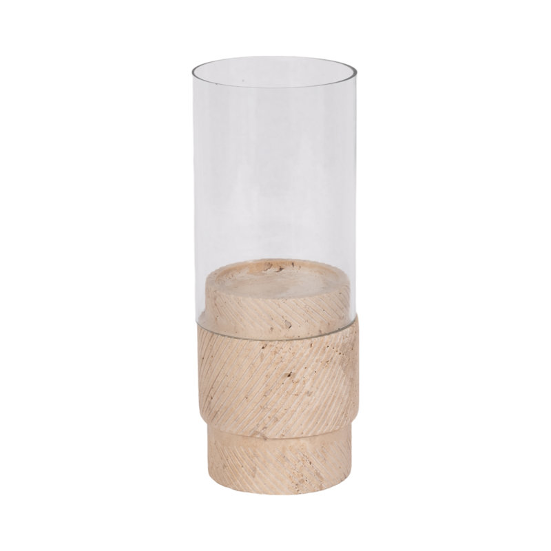 Travertine Beige Cylinder Hurricane Holder, 10" H x 4" W x 4" D