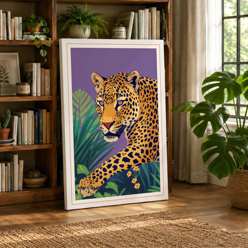 Golden Leopard Art Deco - Wrapped Canvas, 36x24 - 91.4 x 61.0 cm, Ochre Border