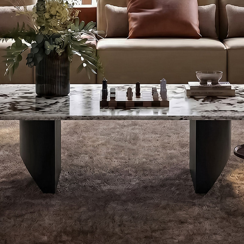 Modern minimalist rectangular marble coffee table, 15.7" H x 47.2" W x 23.6" D