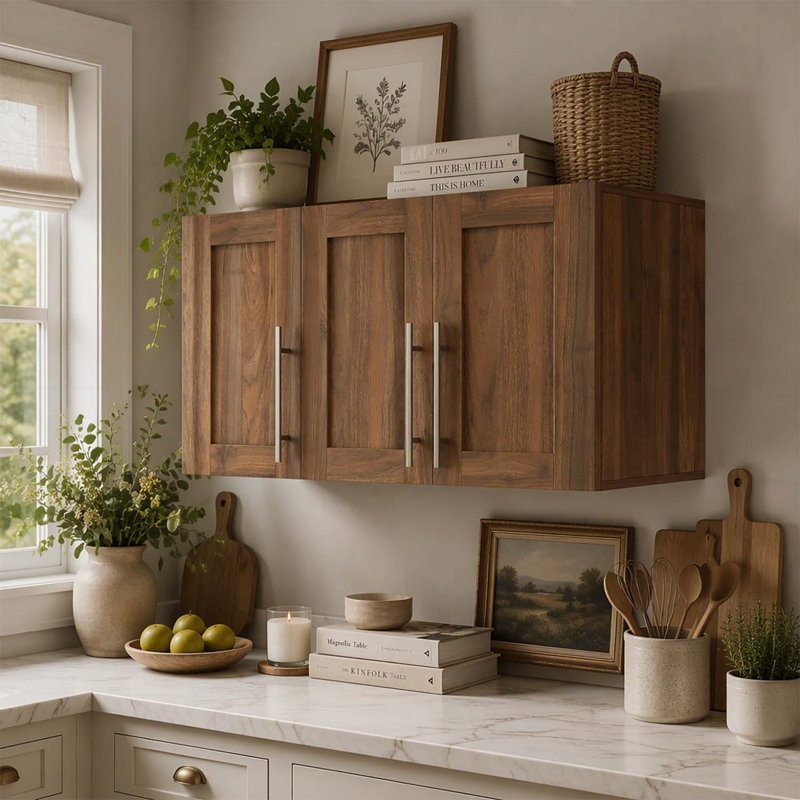 Armoire de rangement murale empilable avec étagères réglables, idéale pour l'organisation de la maison et du bureau, fini noyer