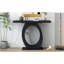 Console moderne, base en forme d'œuf. Noir + décor intérieur. 38,58 po Profondeur, 15,61 de largeur, 33,02 de hauteur. Table de soutien exceptionnelle avec base de poids et design épuré pour un salon polyvalent-121070835-121070836