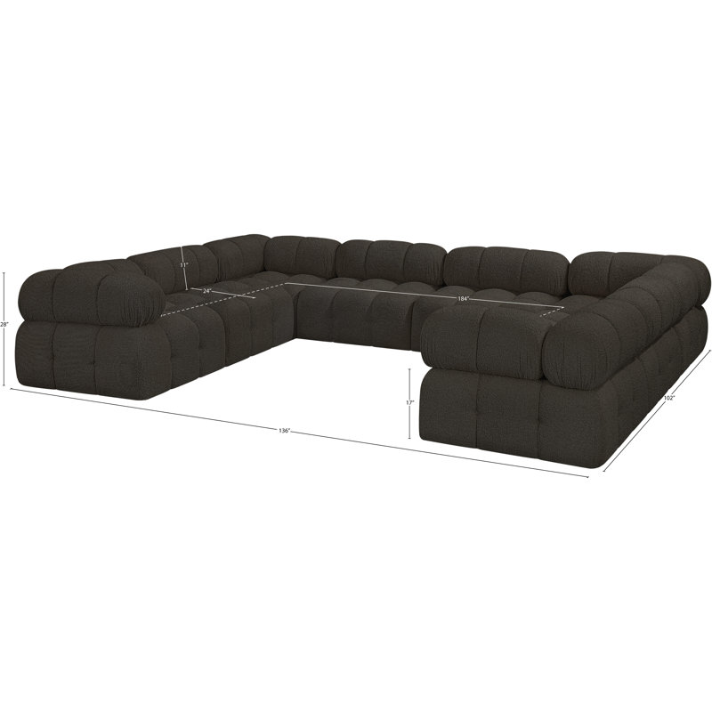 Ames 136'' Upholstered Sectional, Brown Boucle Fabric