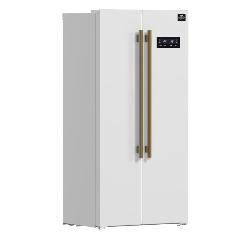 Salerno 33-inch Freestanding Side-by-Side Refrigerator, 15.6 cu.ft. with Antique Brass Handles, White