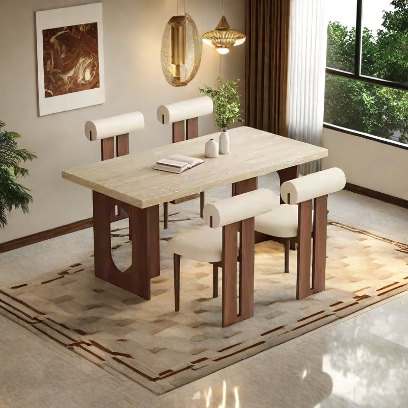 Spacious Under-Table Design Dining Table Set, 29.52"H x 78.74"L x 31.49"W
