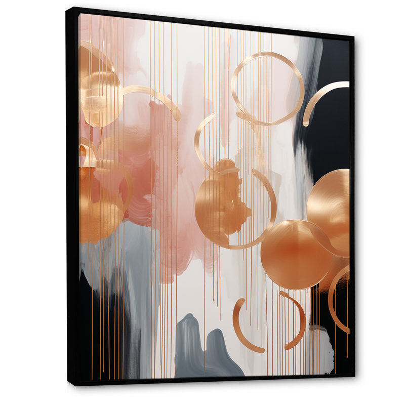 Or et formes abstraites or et harmonie II - formes abstraites, art mural, H 40 po x l 30 po x P 1,5 po, Cadre flottant noir