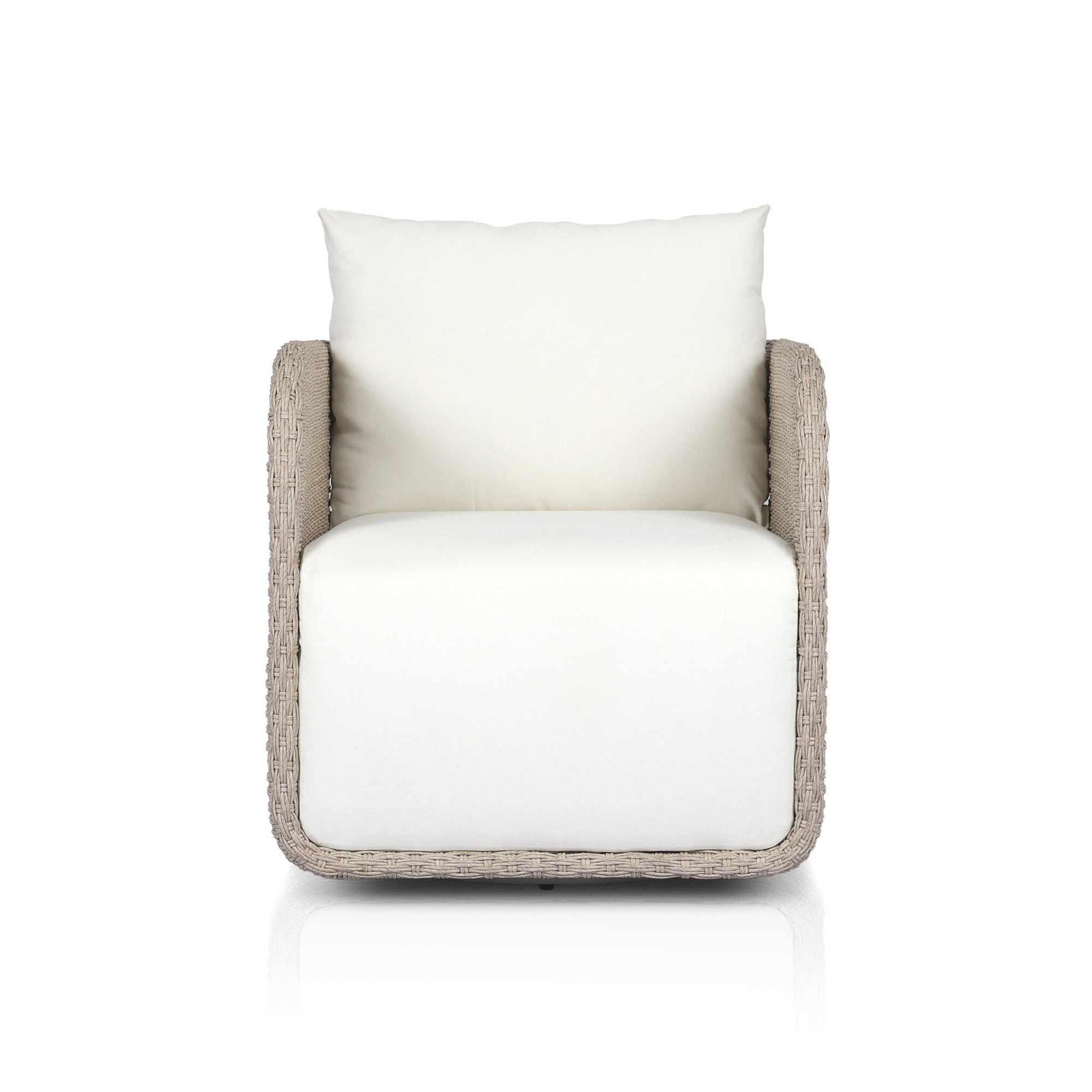 Poillucci Swivel Wicker Outdoor Lounge Chair, Acrylic, Arashi Salt, Vintage White