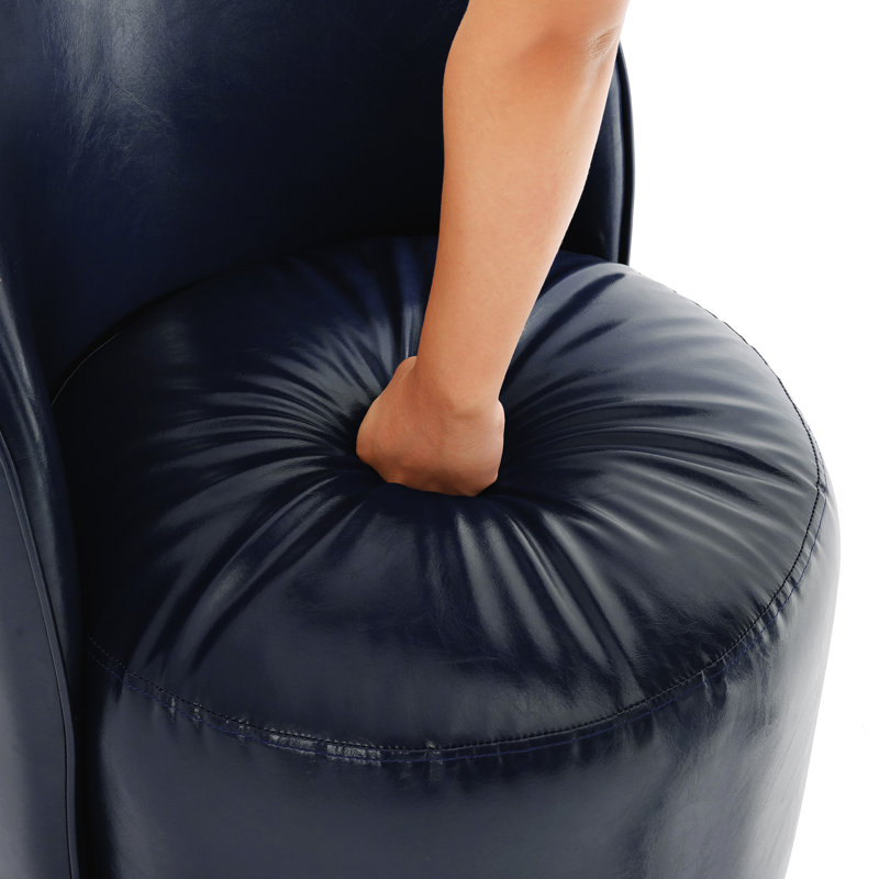 PU Leather Barrel Swivel Armless Dining Chair, Navy 