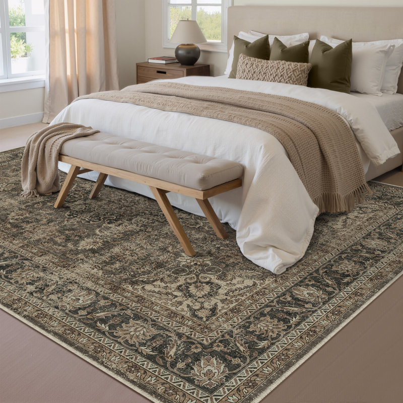 Stella Machine Washable Oriental Area Rug With Non-Slip Backing, Rectangle 5' x 7'