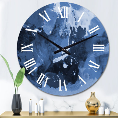 Liquid Art In Shades Of Dark Blue I - Modern Wall Clock